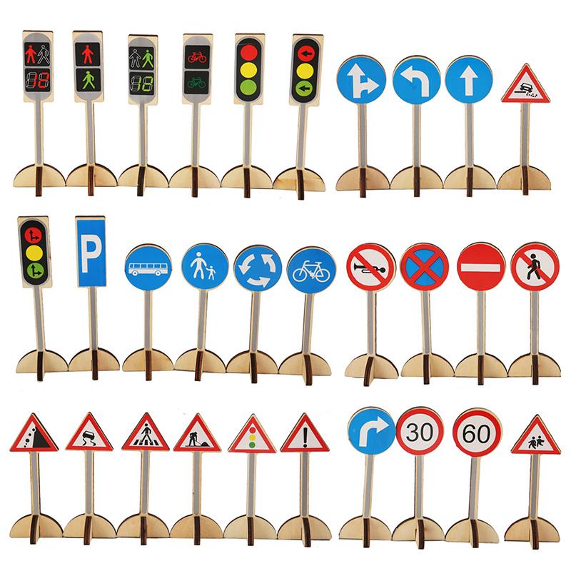 Traffic Road Signs Children Toys Wooden 3D Road Signs Scene Cognition Sensory Games Set Educational Toys For Children