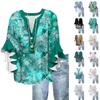 Women's Fashion Casual Button V-Neck Seven Sleeve Vintage Printed Shirt Top