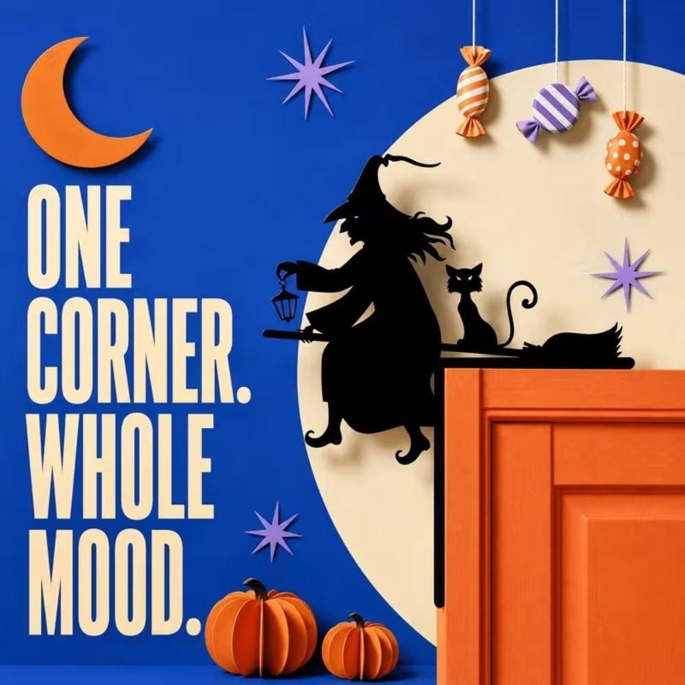 Witch Shaped Halloween Witch Pumpkin Door Corner Witch Silhouette Door Corner Decoration Lawn