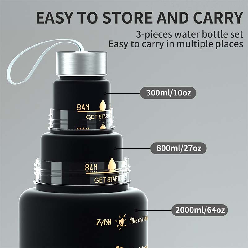 3PCS Gradient Frosted Plastic Water Bottles With Straw Motivational Large Capacity Sports Bottle Outdoor Travel Gym Fitness Jugs