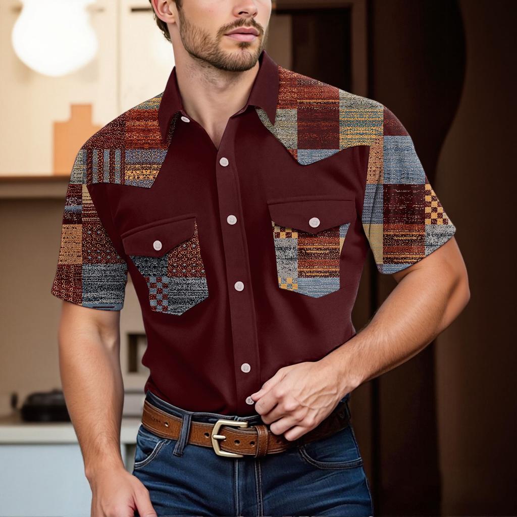 Men'S Fashionable Lapel And Shoulder Length Short Sleeved Casual Top