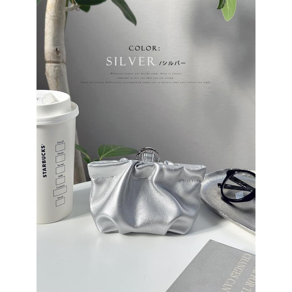 Small Mini Pouch with Spring Closure, Carabiner, Earphones, Drawstring, Cosmetic Pouch, Leather-Look Coin Purse, Palm-Sized, Perfect for Medicines