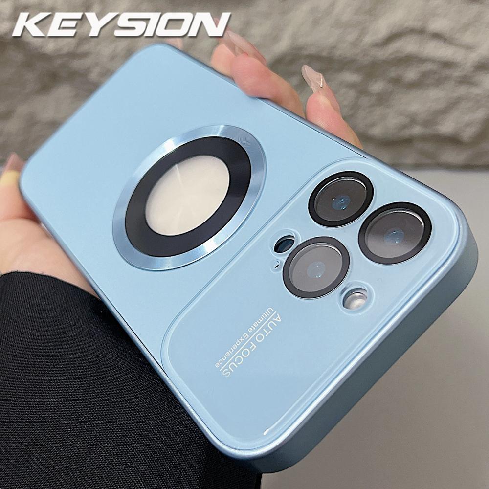 KEYSION Luxury Glass Camera Lens for MagSafe Magnetic Wireless Charging Case for iPhone 12 11 Pro Max Shockproof Phone Cover
