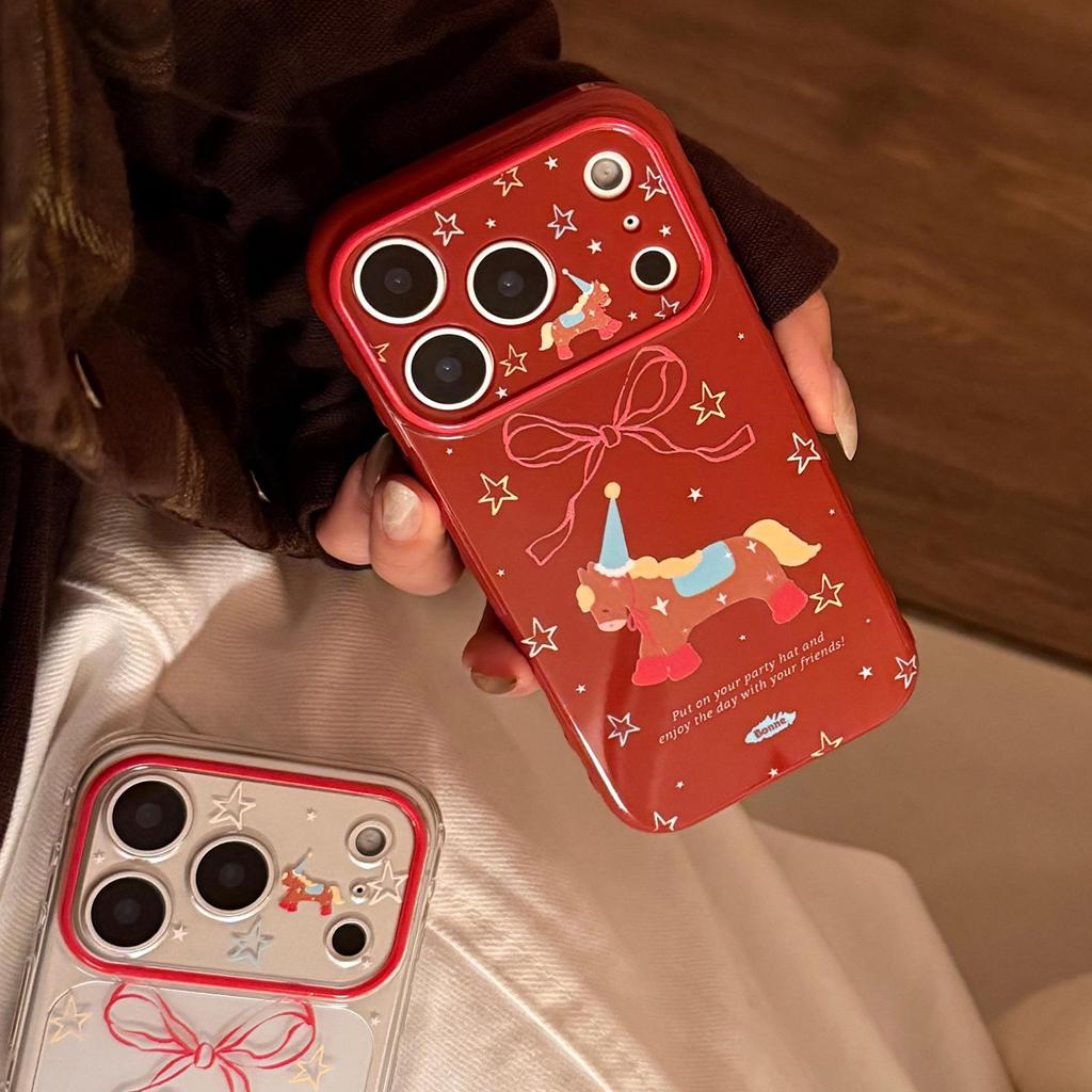 Cartoon Horse Transparent Red Bow iPhone Case for 11/13/16 Pro Max