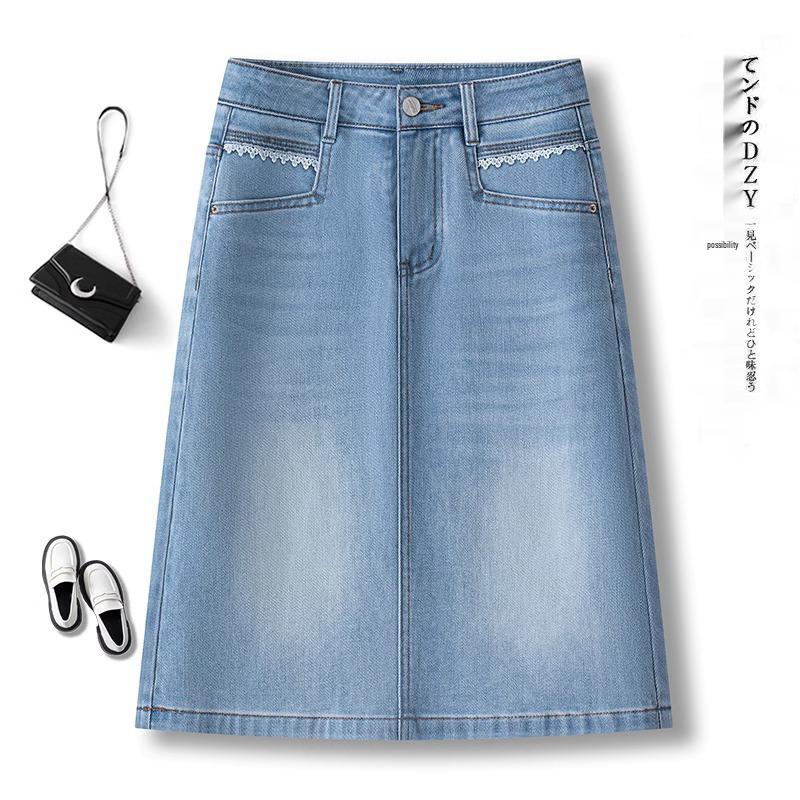 

Женская летняя миди-юбка А-силуэта из светло-голубого денима - Коллекция для миниатюрных 2025 2XL [supports 125-135 jin] светло-синий