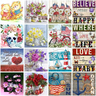 Pintura de diamante 5D Diy, paisaje de flores, bordado de diamantes de imitación, mosaico de animales, pintura artística de vaca, punto de cruz, regalo para decoración del hogar