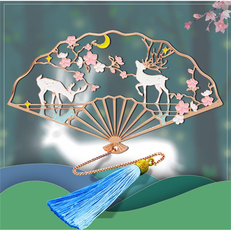 Ruihe Rose Gold Tassel Folding Fan Bookmark with Gift Box for Teachers