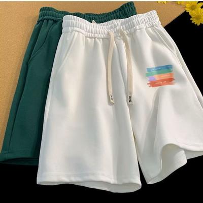 Pantaloncini American Vintage con Stampa Etichette Colorate High Street Ampi Morbidi Comodi Coulisse Pantaloncini a Cinque Punti Basket Elastico in Vita Pantaloncini