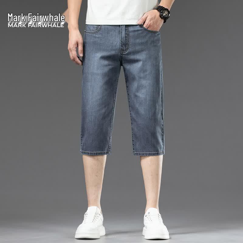 Mark Fairwhale Men s Lyocell Ice Silk Slim Denim Shorts 33