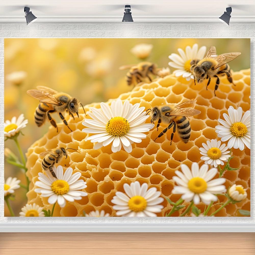 1 piece vibrant bee and Daisy floral background - beehive and white Daisy photo booth prop studio shot