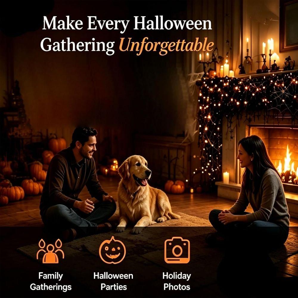 With LED Lights Fireplace Decor Set Warm White LEDs Fall Garland  Halloween Decor