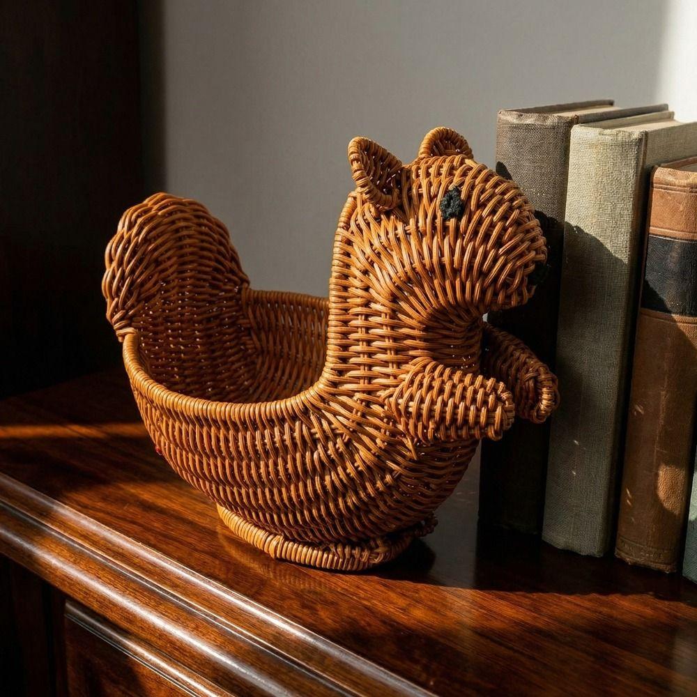 PP Squirrel Shaped Storage Basket Handwoven Imitation Rattan Storage Basket  Home Storage