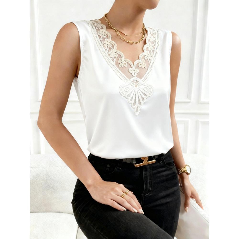 Big Size Lace Base Tank Top - Summer Women's Loose V-neck Sleeveless Top