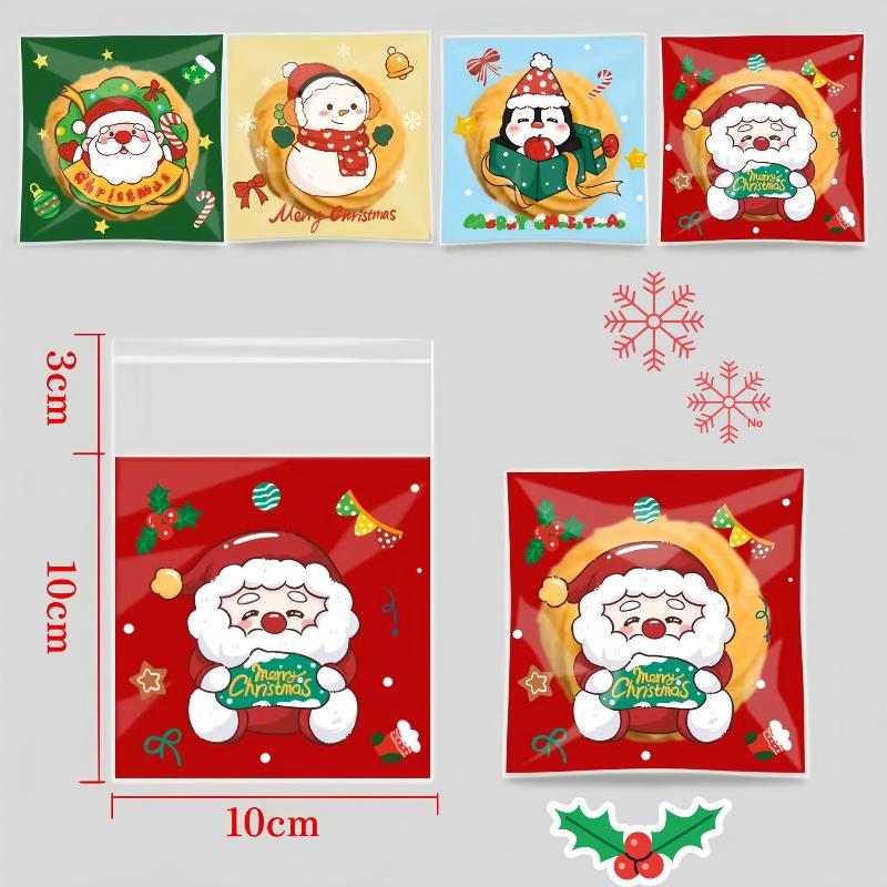 100 Stück Weihnachts-Geschenktüten Cartoon-Weihnachtsmann Xmas-Baum-Designs Transparente Selbstklebende Kekstüten Für Weihnachtsdekorationen