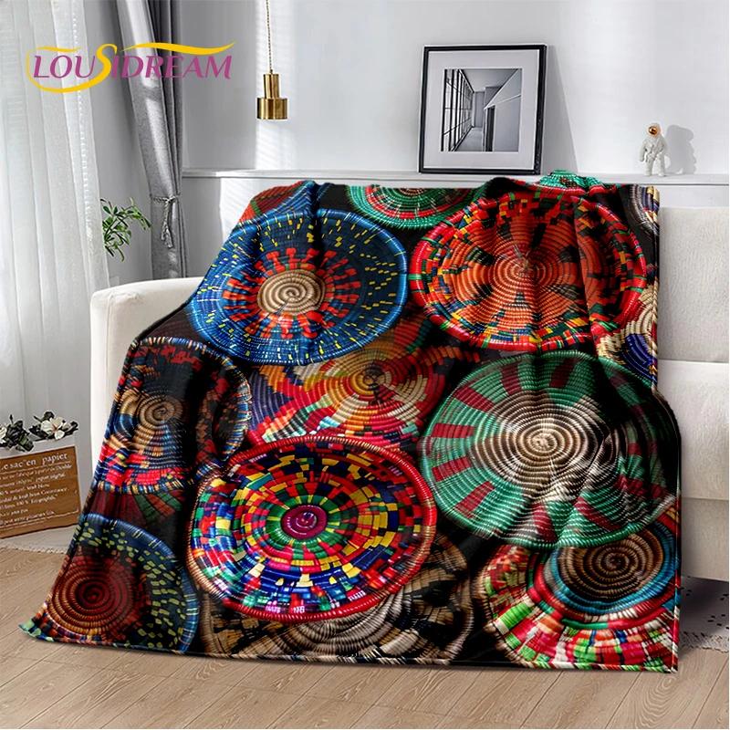 3D Ethiopia Colorful Flower Woven Art Baskets Mandala Soft Plush Blanket,Flannel Throw Blanket for Living Room Bedroom Bed Sofa