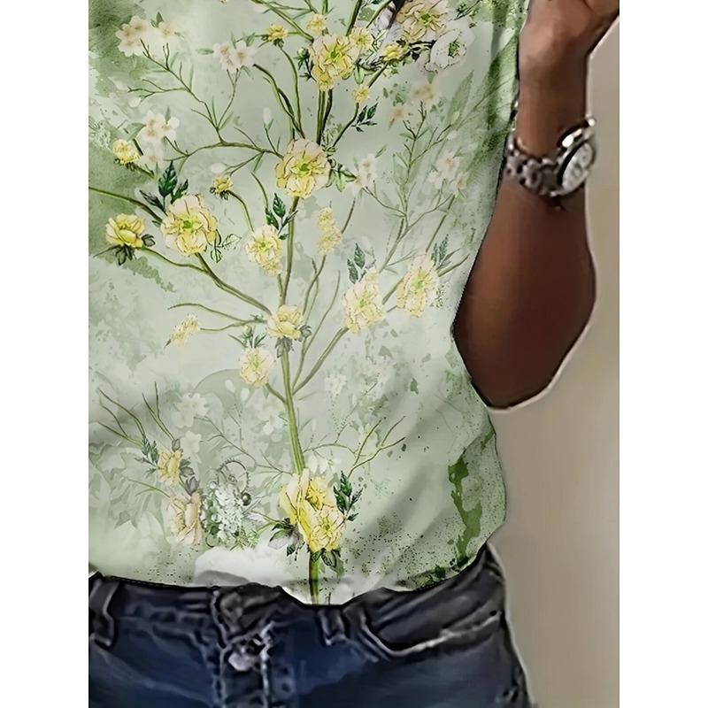 Damen T-Shirt Blumengrafik Pflanzen Vintage Stilvoll Klassisch Kurzarm Rundhals T-Shirt Reguläre Oberteile Urlaubskleidung Print Sommer