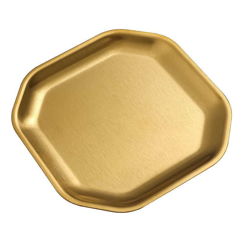 Korean Style 304 Stainless Steel Square BBQ Tray & Flat Bottom Pastry Plate - Gold Dinnerware