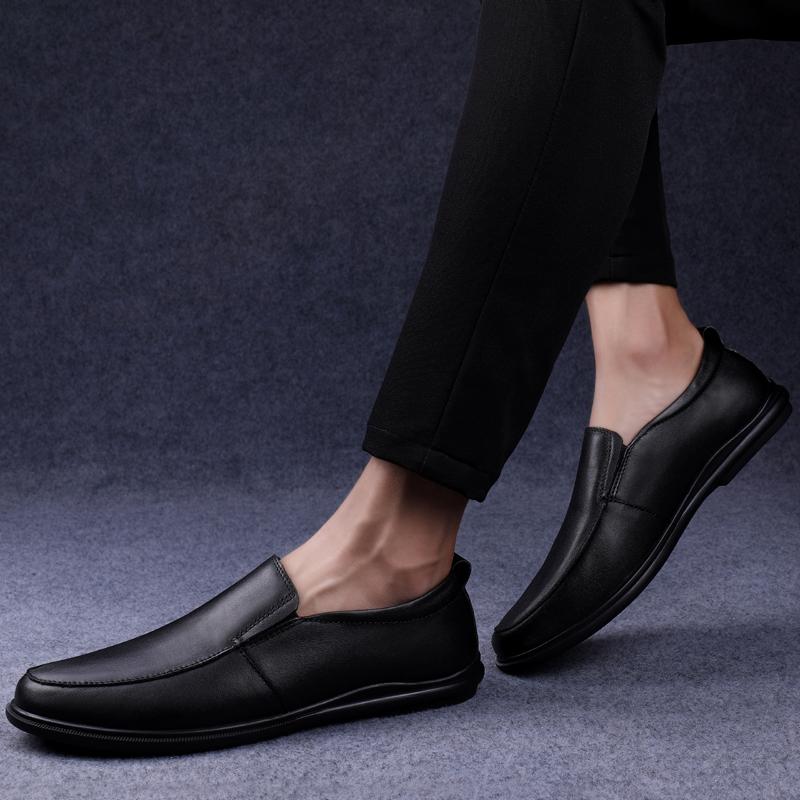 Herresko Casual Ekte Lær Slip-on Komfortable Herre Svarte Flats Herre Kjøresko Stor Størrelse