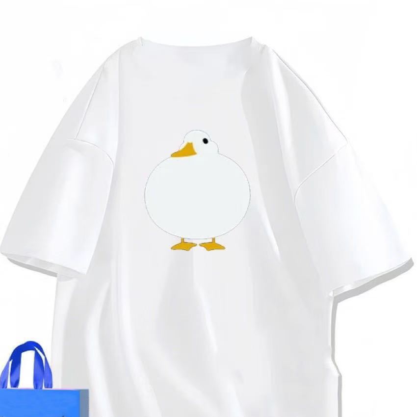 American Style Funny Duck Pure Cotton Printed Unisexs And Unisexs Tshirt New Fashion Trend Loose Casual Round Neck Tshirt