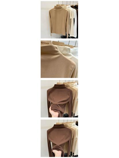 Double-Sided German Velvet High-Neck Long-Sleeve Women's T-Shirt - Winter, Thickened, Warm Base Layer
