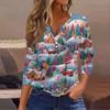 Women's Casual Fashion V-neck Loose Versatile Christmas Print Three-quarter Sleeve Top