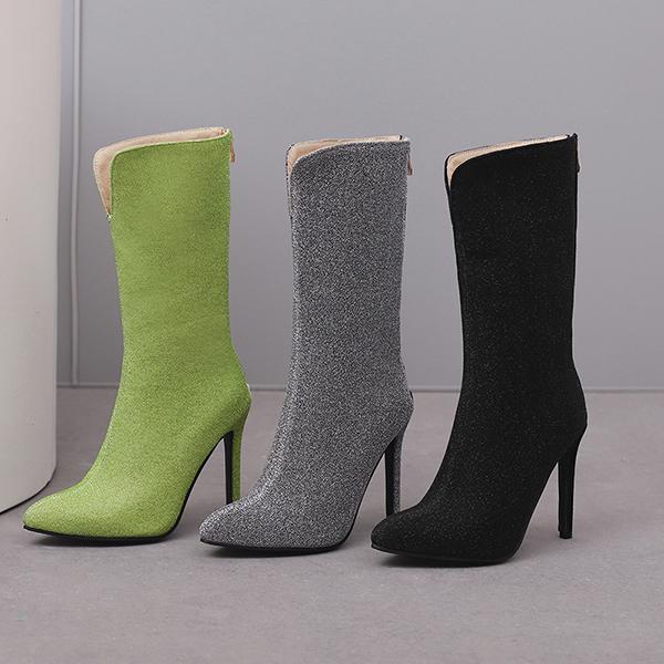 Green Black Women Mid Calf Boots High Heel Small Big Size 32 50