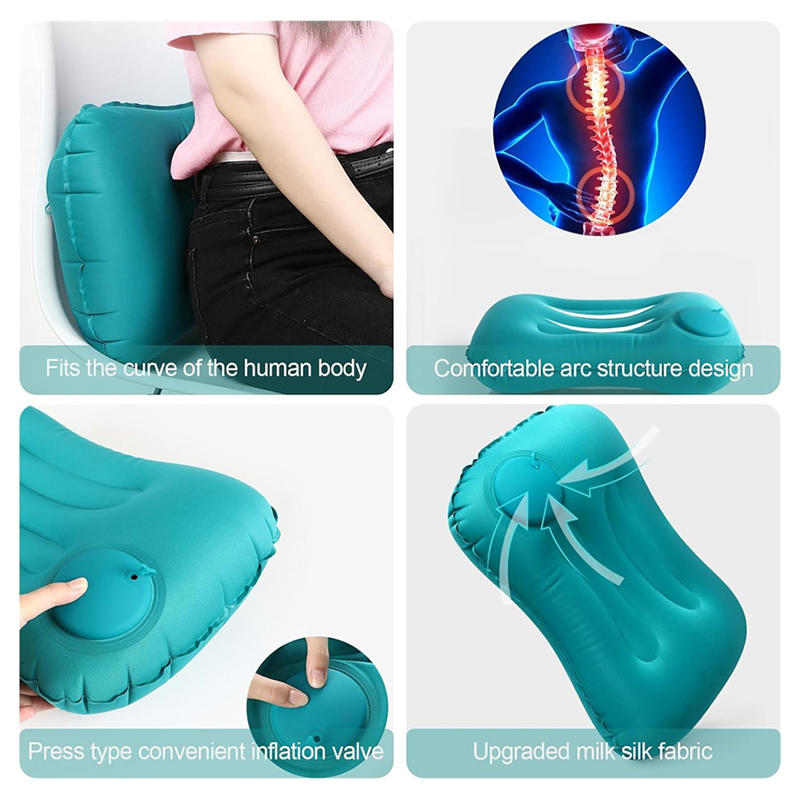 1PC Portable Comfortable Inflatable Pillow Camping Pillow Pool Pillow Ultra Soft Car Pillow for Neck and Lumbar Support 4 Colors