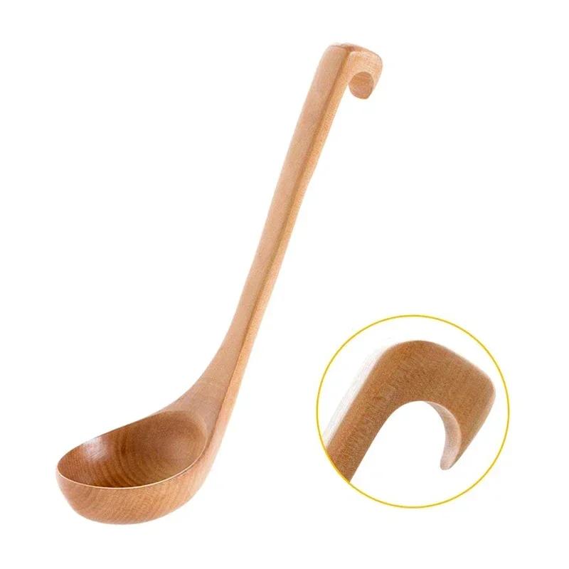 Cucharón de Sopa Cuchara de Sopa Grande de Madera Mango Largo Cucharón de Cocina Cuchara para Servir para Sopa Gachas Salsa Cuchara de Madera Vajilla