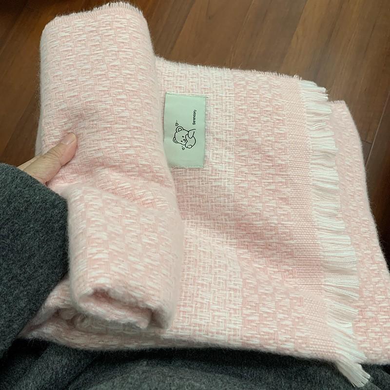 

Bear Plaid Scarf for Women Cute Winter Thickened Warm Scarf Fresh Sweet Retro Cartoon Kawaii Student Neck Wrap Versatile Shawl рожевий