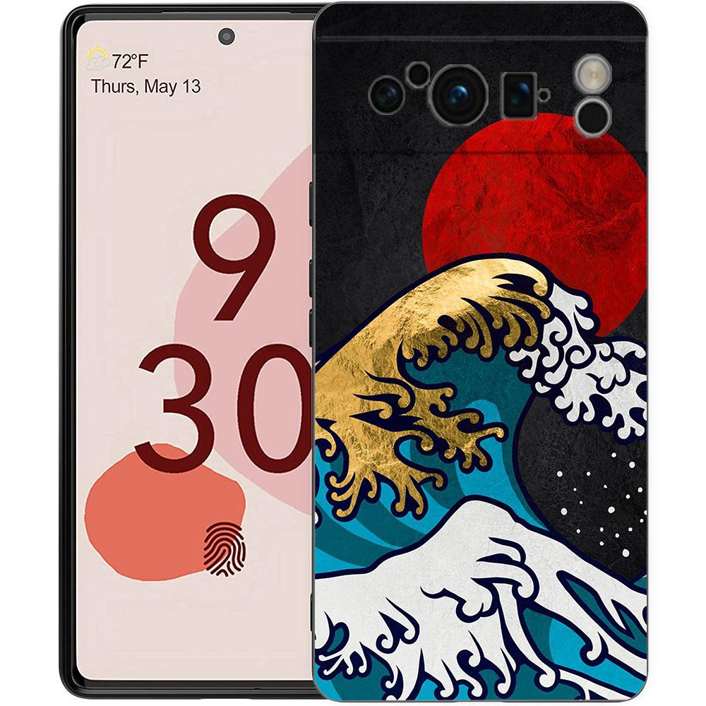 Golden Great Wave Kanagawa Surf Phone Case For Google Pixel 8 A 7 6 Pro Soft Shell For Pixel 6A Silicone Shockproof Black Cover
