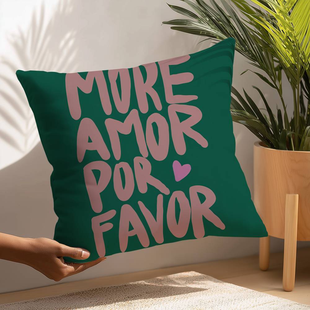 Maximalist More Amor Por Favor Quotes Pillow Case Sofa Decorative Home Double-sided Printing Short Plush Cushion Pillow Cover
