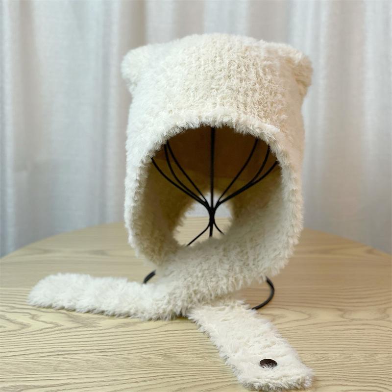 

Новая плюшевая милая шапка с ушками, универсальная теплая вязаная шапка Adult size 54-62 чёрный