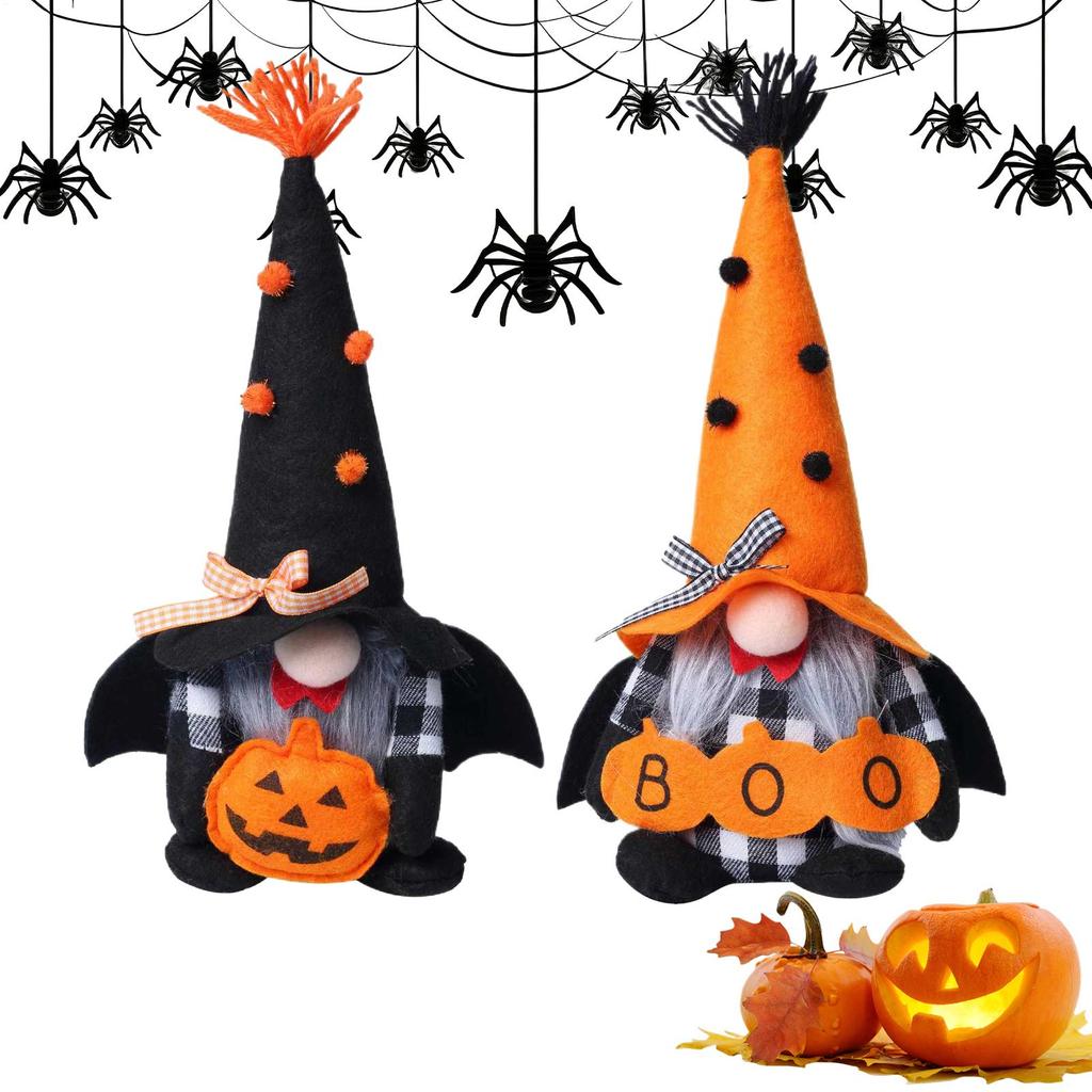 Halloween Gnome 2 Pieces Halloween Gnome Pumpkin Dolls Faceless Ornament Centerpieces Home Decor Tabletop Display for Indoor