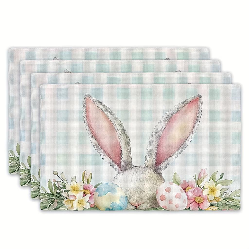 4Pcs, Easter Egg Floral Rabbit Placemats, Washable, Suitable for Holiday Parties, Home Decoration