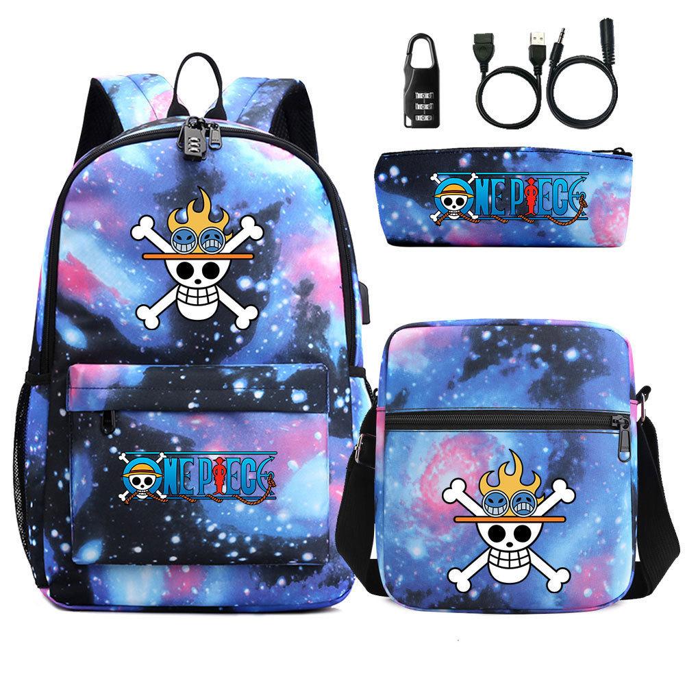 Large Capacity Schoolbag with Shoulder Strap; Student Three-piece Pencil Case Set