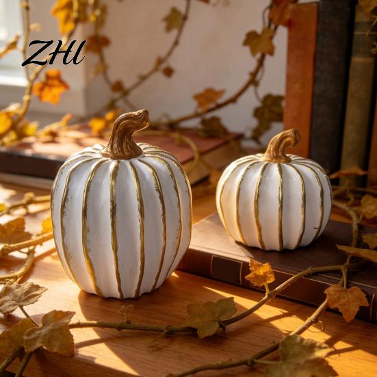 Oggetti di scena per esposizione di Halloween Decorazione zucca autunnale, Zucca decorativa bianca e oro per il Ringraziamento, Zucche in resina Regalo festivo per casa Statuetta, Statue
