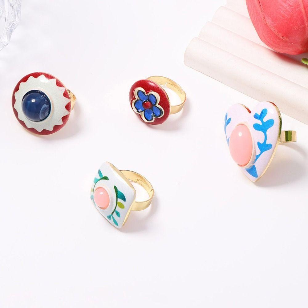 Exquisite Craftsmanship Drip Oil Rings Colorful Design Heart Shaped Rings Banquet Occasion