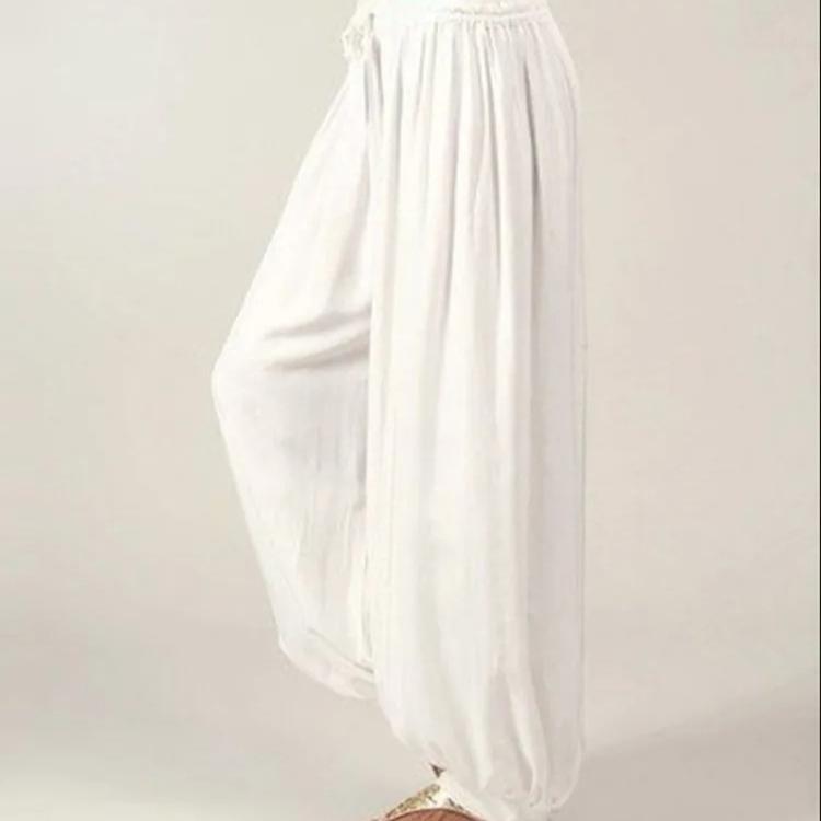 Nouveau Pantalon Lanternes Uni pour Femmes Été Ample Plissé Cordon de Serrage Décontracté Cheville Sport Pantalon Harlan