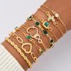 5pcs Vintage Heart Green Crystal Bracelet Set for Women Fashion Lovely Butterfly Rhinestone Infinity Geometric Bracelets Jewelry