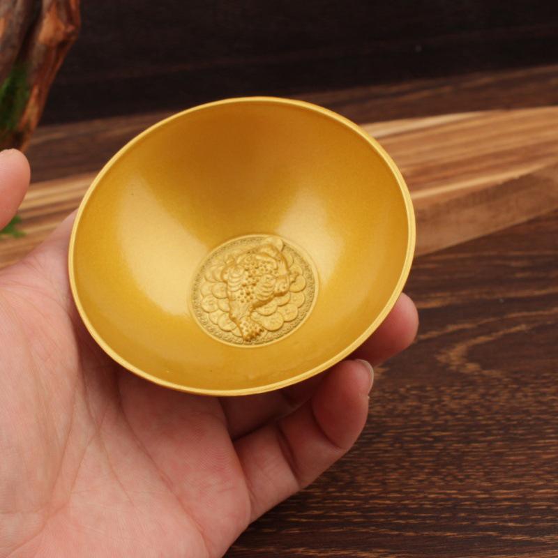 Blessing Bowl Golden Spiritual Decorative Fu Bowl Ornament Wealth Attracting Bowl Desktop Decoration Collection Bring Good Luck