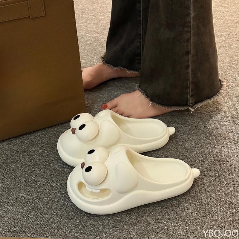 

Мода 2025 Тапочки-собачки с большими глазами Летняя домашняя обувь для женщин Новые мультяшные туфли Баотоу Удобные женские тапочки на толстой подошве Zapatos 40-41 белый