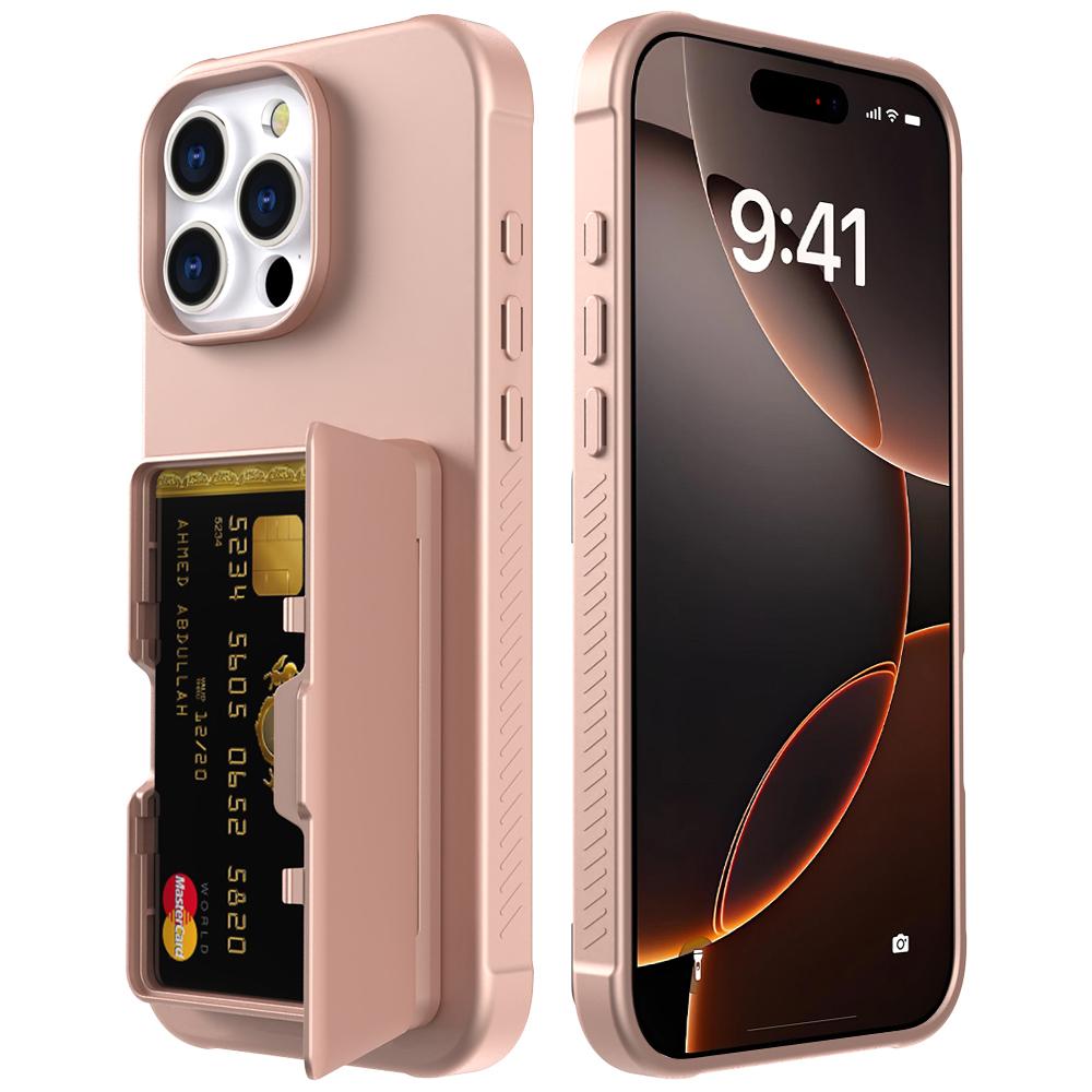 For iPhone 16 Pro Max Case with Card Holder/Mirror/Kickstand TPU + PC Phone Back Cover