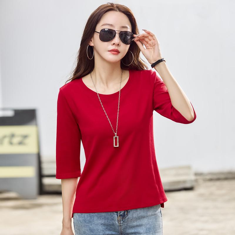 

Осенняя женская однотонная футболка с круглым вырезом и длинным рукавом S красный