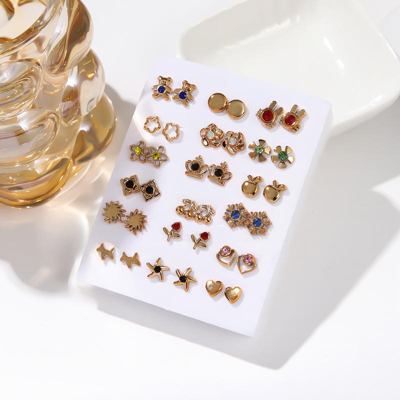 European and American hot-selling 18 pairs of versatile stud earrings combination set, simple mini point diamond alloy earrings for women