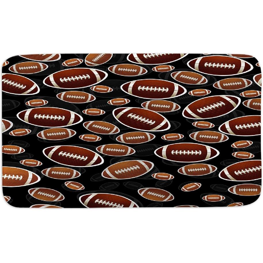 American Football Bath Mat, Black Abstract Wall Art Print Football Bathroom Rug for Coaches and Fans, Man Cave Decor Door Mat Kitchen Toilet Floor
