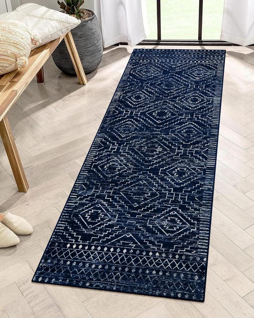 Moroccan Style Carpet for Living Room Retro Washable Farmhouse Bedroom Black Boho Non-Slip Floor Mat Soft Rug for Kitchen Entry