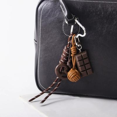 Creative Style Bread Car Keychain Bag Maillard Leather Dog Cat Chocolate Pendant Hand Woven Bag Hanging Charm Accessories