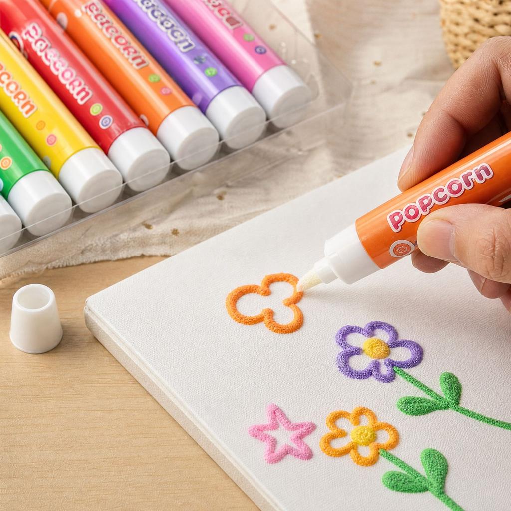 Set de Marcadores de Pintura 3D Hinchable, 12 Colores Marcadores de Pintura Expandible para Tela para Camisetas Suministros de Bricolaje para Niños