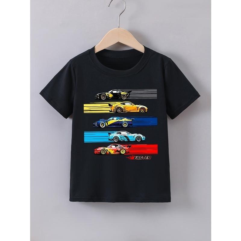 European sizes Boys Summer Short-Sleeve Racing Print T-Shirt 110 чёрный