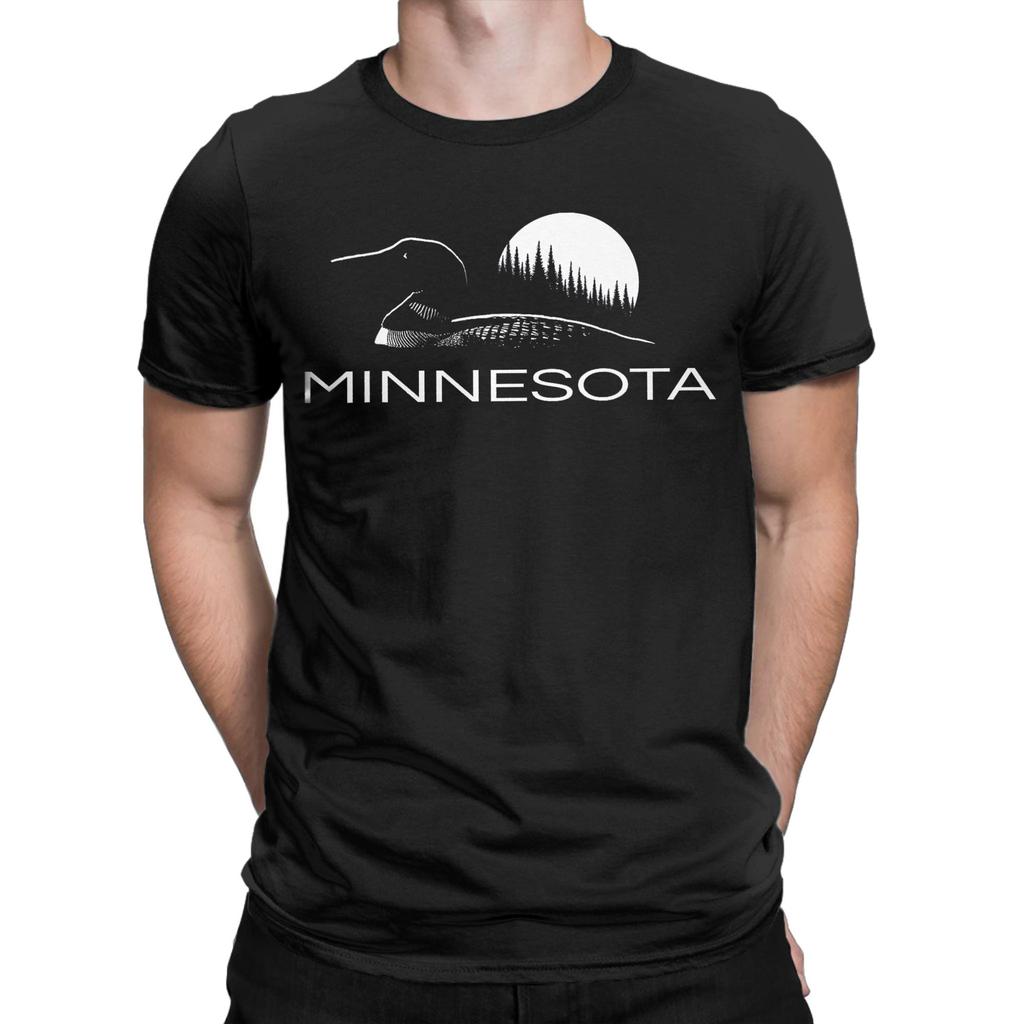 Mens TShirts Minnesota Loon and Trees in Moonlight Awesome Pure Cotton Tees Short Sleeve  T Shirt Round Neck Clothing 4XL 5XL